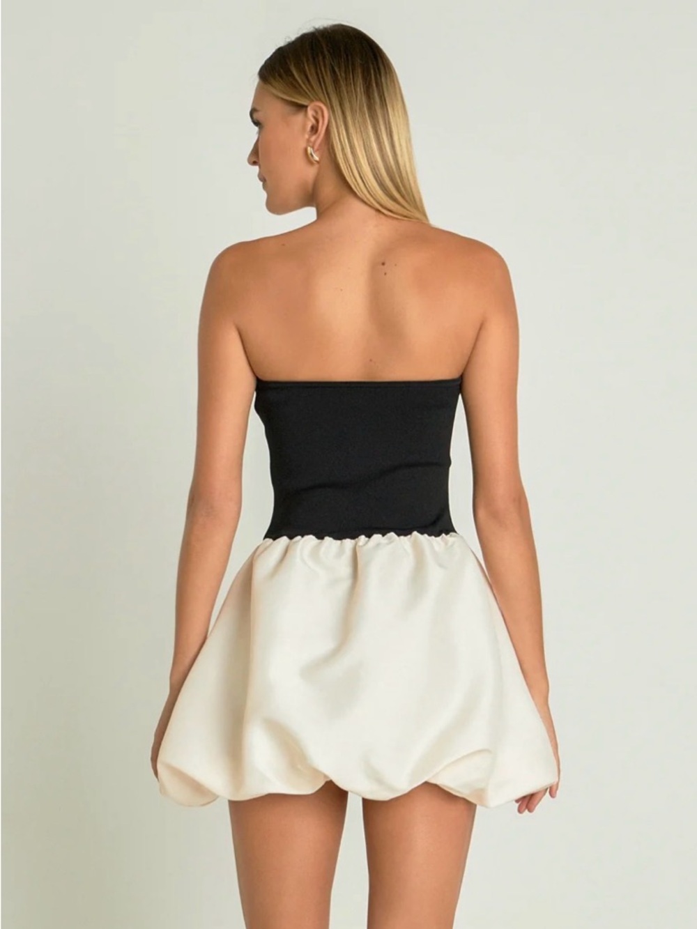 Endless Rose Black Bodice with Ivory Bubble Skirt Strapless Dress - Picture 3 of 5